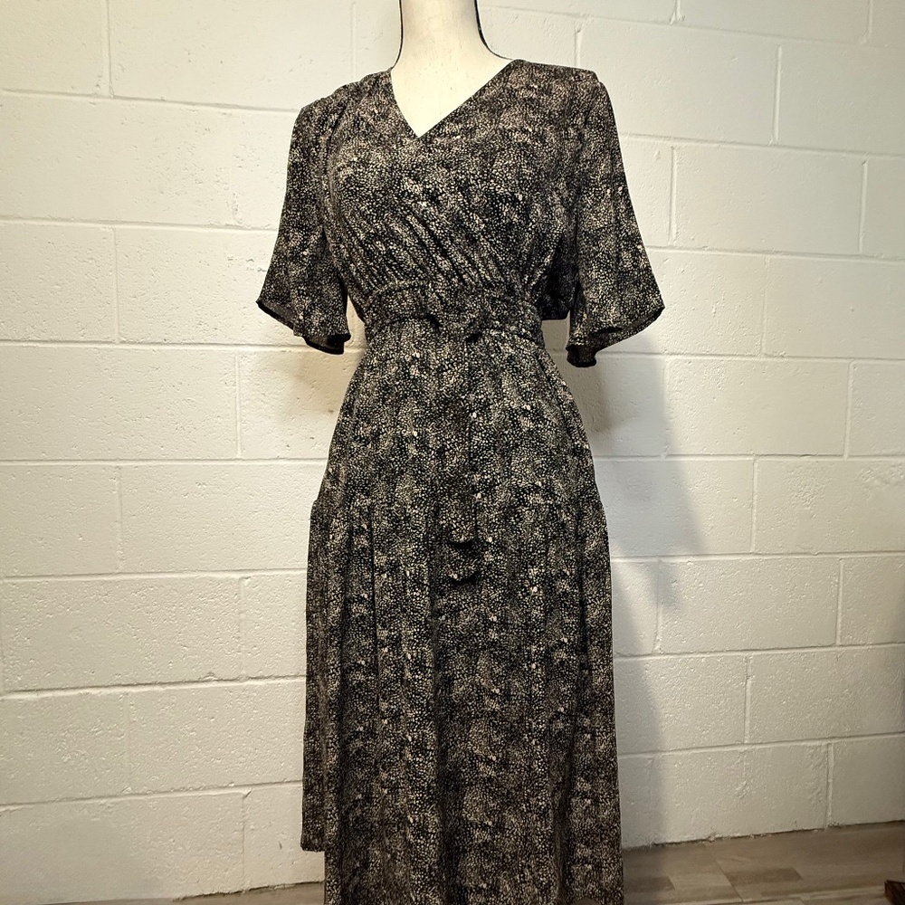 No Label Custom Made Black and Beige Speckled Dress